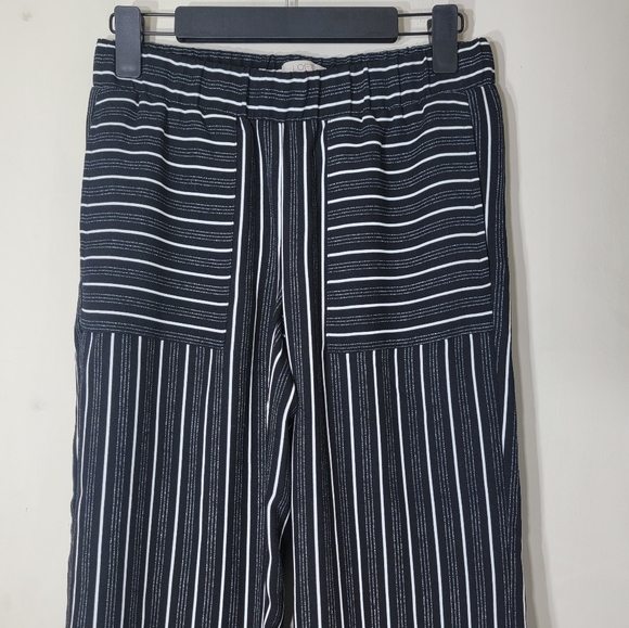 4/$20 Loft Cropped Wide Leg Pull On Black and White Striped Pants XXS Petite - Picture 5 of 7